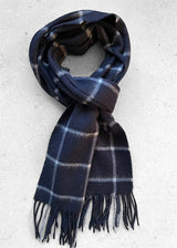 PURE WOOL TARTAN CHECK SCARF - NAVY