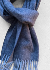 PURE WOOL HERRINGEBONE SCARF - NAVY